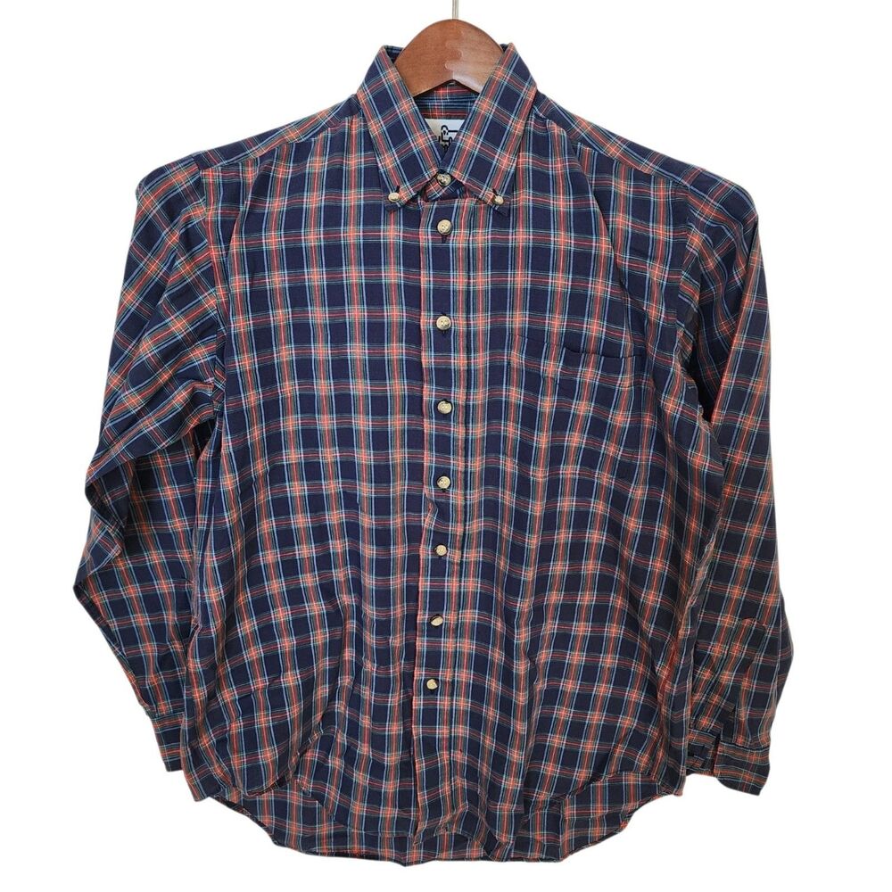 Vintage Woolrich Mens Medium Button Down Shirt Blue Red Plaid